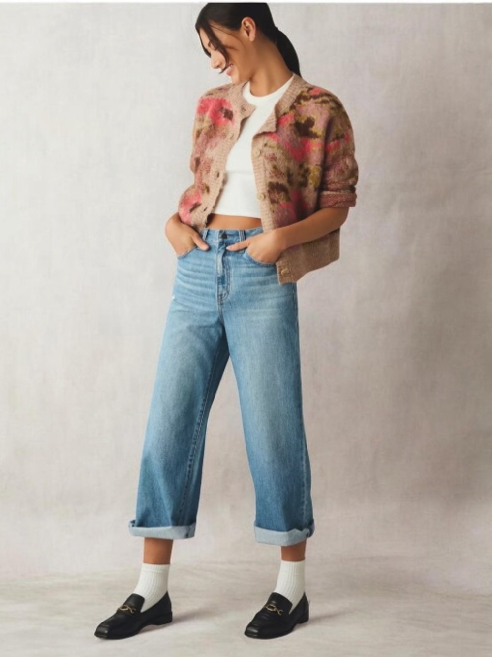 NWOT Anthropologie Textured CrewNeck Cárdigan Size M